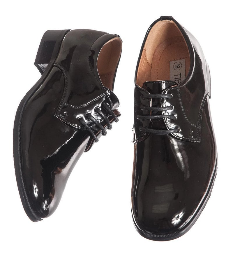 Lito Boys Round Toed Black Shiny Patent Leather Tuxedo Shoes for Weddings, Boy 3 (Boy 3) - Image 1